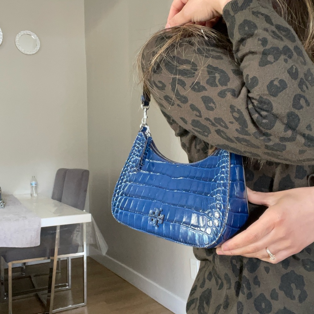 Tory Burch Blue Croc-Embossed convertible Women's crossbody Bag 2 straps - Picture 13 of 16